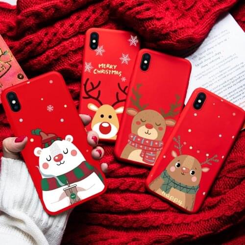 Lovely Phone Case For iPhone 11 12 Pro 6 6s 7 8 Plus 10 5 5s SE 2020 X XR XS Max Cute Cartoon Christmas Deer Bear TPU Back Cover