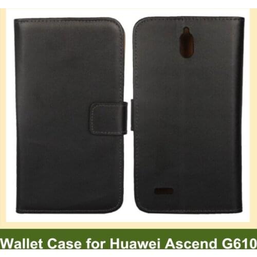 New Arrive Genuine Leather Wallet Flip Cover Case for Huawei Ascend G610 with Stand Holder Free Shipping