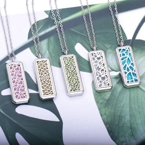 Stainless Steel Rectangle Magnetic Aromatherapy Diffuser Necklace Jewelry Perfume Pendant Essential Oil Locket