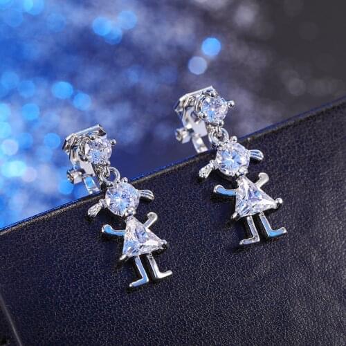 Cute Kawaii Cartoon Girls Style Zircon Ear Clips Without Piercing Clip Earrings No Ear Hole for Baby Girl Kids Children Lovely