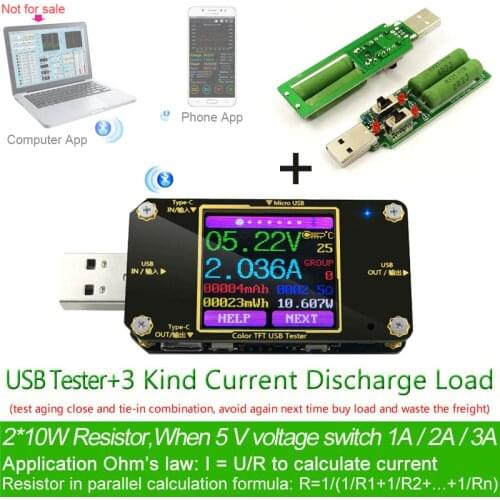 TFT Color USB Type-c tester Wireless Bluetooth DC Digital voltmeter current voltage meter detector power bank charger indicator