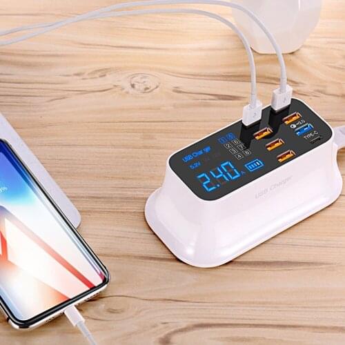SAMTIAN 3.0 USB Quick Charge Universal Mobile Phone 8 Port Fast Charger 18W Multi Charging Station Dock Desktop Wall Home