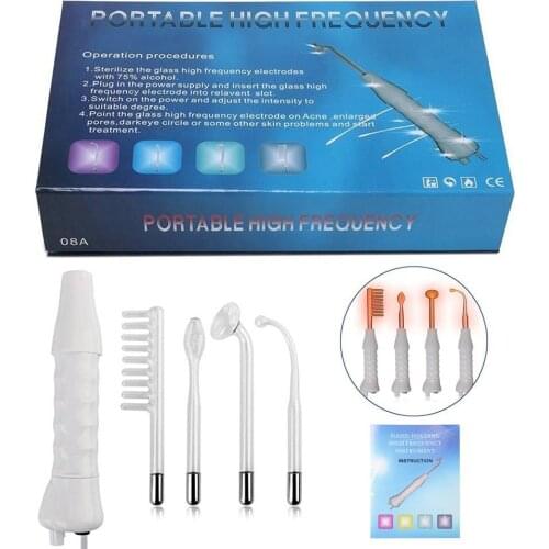 High Frequency Electrotherapy Wand 4 in 1 High Frequency Glass Tube Acne Spot Remover Face Skin Care Facial Spa Salon