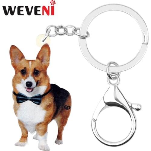 WEVENI Original Acrylic Unique Corgi Dog KeyChain Keyrings Fashion Design Jewelry For Women Girls Bag Car Charms Lots Decoration
