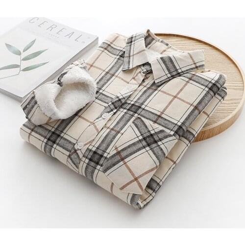 Winter Velvet Plaid Shirts Womens Blouses And Tops Thick Keep Warm Long Sleeve Checked Female Clothes Outwear Jackets News