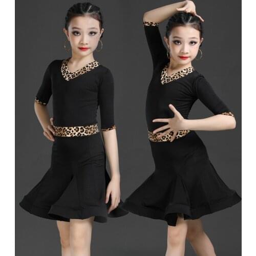 2021 Spring Summer Split Leopard Print New Latin Dance Dress Children Professional Performance Training Competition Costumes