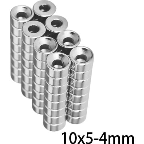 10~200PCS 10x5-4 Stong Neodymium Magnets Disc 10x5 mm Hole 4mm Minor Diameter Magnet Round Countersunk Magnetic 10*5-4 mm 10*5