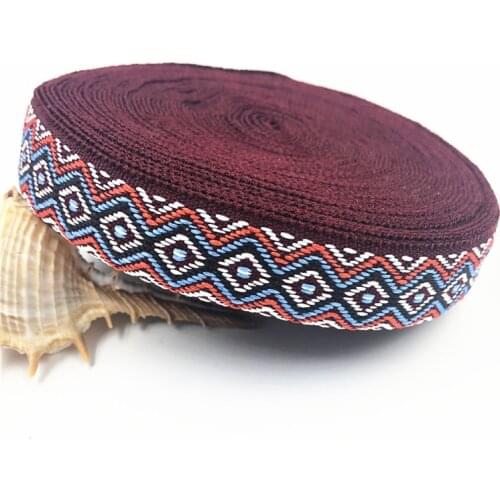 10Yards 20mm 3/4'' Woven Jacquard Ribbon Home Decoration DIY Handmade Material Embroidery Red Ribbon With Blue Black Red Line