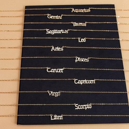 12 Constellation Pendant Diamond Gold Necklace Alloy Clavicle Chain Accessories for Women