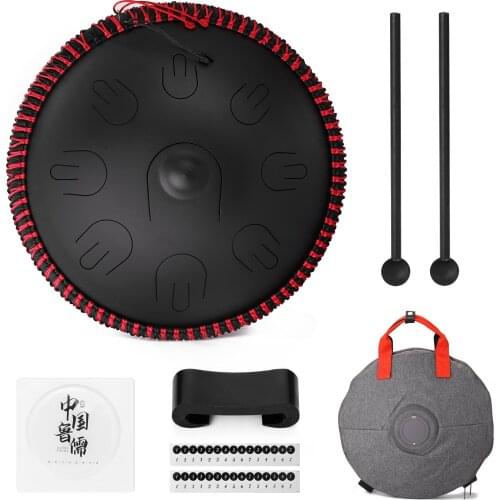 16 inch 9-Tone Steel Tongue Drum Hand Pan Drums with Drumsticks Percussion Drum Musical Instruments