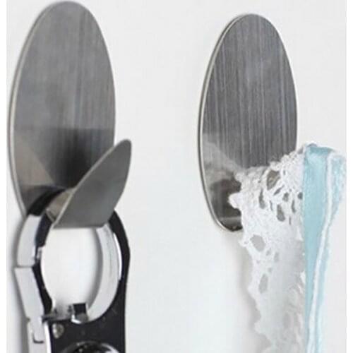 2Pcs Oval Self Adhesive Bathroom Wall Hook Stainless Steel Towel Hooks Perfect For Key Hat Bag Hanger Holder Door Kitchen Tools