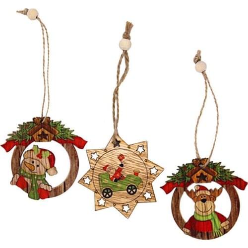 3Pcs Wood Christmas Snowman Deer Tree Hanging Ornament Wood Craft Decor 2018 Newest