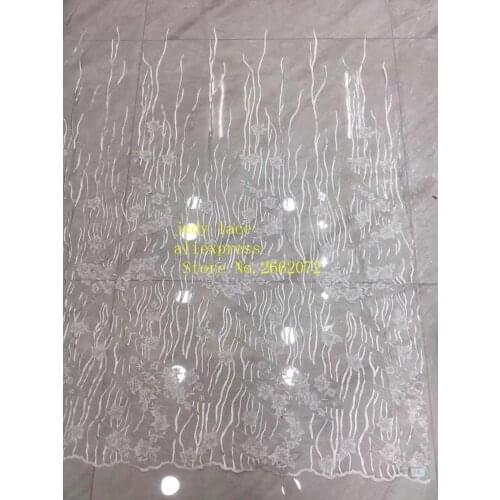 5yards/bag Silver and white embroidered sequined beads flower fashion French fabric used in wedding dress design SDE09