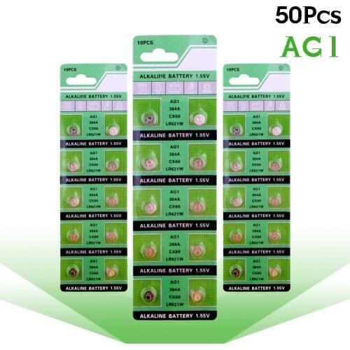 50PCS Watch Battery AG1 1.55V 364 SR621SW LR621 621 LR60 CX60 Alkaline Button Coin Cell Batteries Drop Shipping