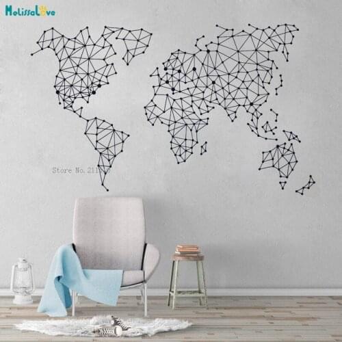 World Map Abstract Polygonal Wall Decals Geometric Art Home Office Decor Stickers Interior Design Removable YT2784
