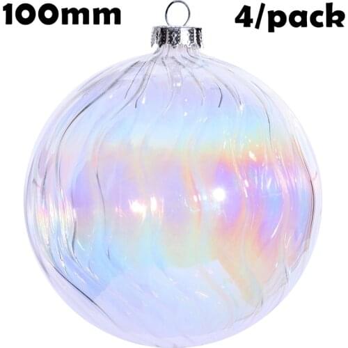 Promotion - 4/Pack, DIY Paintable Christmas Decoration Ornament 100mm Glass Iridescent/Rainbow Screw Thread Ball