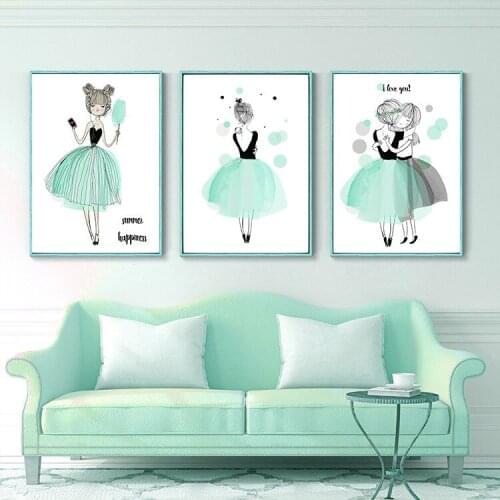 Watercolor Cartoon Girl Posters and Prints Wall Art Canvas Painting Nordic Style Picture for Living Room Home Decor