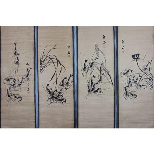 Exquisito estilo antiguo pintura china camarón hecho por el famoso pintor-Qi Baishi