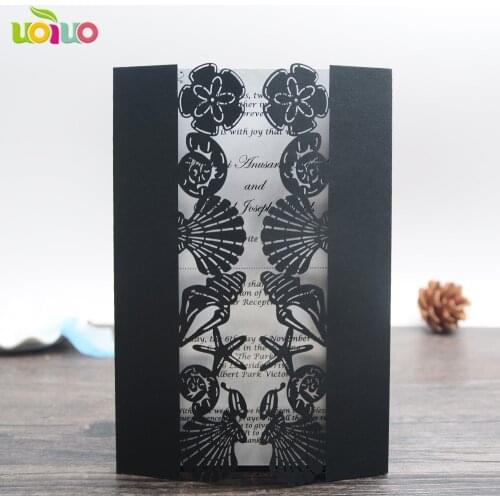 Free shipping 50set inc46 Laser cut Pearl Card Beach theme Wedding Birthday Invitation card with Shell starfish Decoration Suppl
