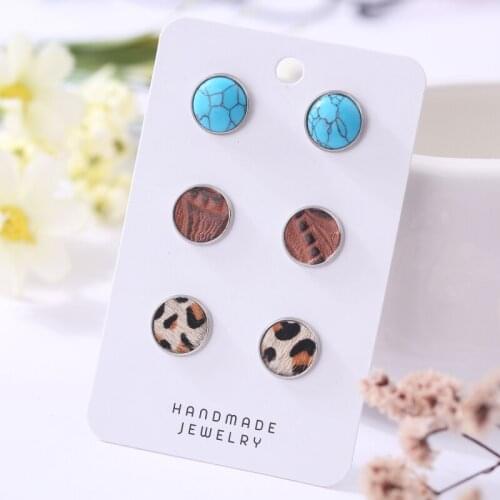Turquoise Leather Earring Leopard Textured Bohemian Originality Party Festival Hot Sale Trendy Earrings Studs for Women