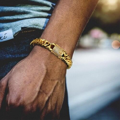 2021 Iced Zircon Cuban Chain Bracelet AAA CZ Golden Mens Hip Hop Miami Cuban Link Bracelet Micro Pave Thin Cubic Zircon Jewelry