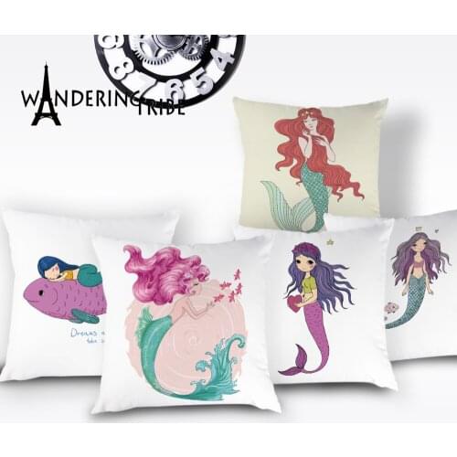 Beautiful Mermaid Throw Pillow Case Ocean Cushion Cover Decor Shells Decoration for Sofa Bed White Pillow Covers Cushions Kissen