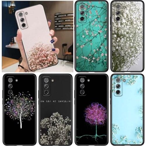 Gypsophila Flower for Samsung Galaxy S21 Ultra Plus Note 20 10 9 8 S10 S9 S8 S7 S6 Edge Plus Black Phone Case
