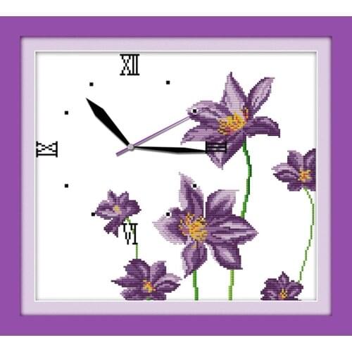 Everlasting Love Delicate fragrance(purple) Wall Clock Ecological Cotton Cross Stitch 11CT And 14CT Printed Christmas New Year