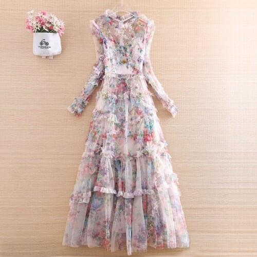 High-end Summer Women Dress Ethnic Style Retro Elegant Lady Layered Slim O-neck Party Dress Female S-XXL