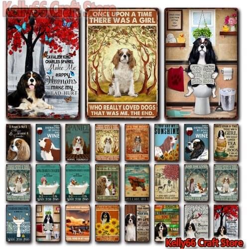 [ Kelly66 ] Pet Cavalier King Charles Spaniel Bath Shap Dog Art Tin Metal Sign Home Pub Bar Decor Painting 20*30 CM Size Dy223
