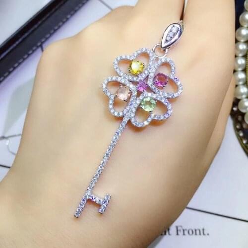 Beautiful multi-color natural tourmaline, each color is candy color, 925 silver necklace