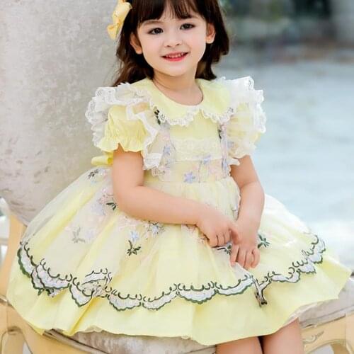 Baby girl summer flower embroidered Spanish lolita ball gown dress kids mesh stitching birthday party princess dress