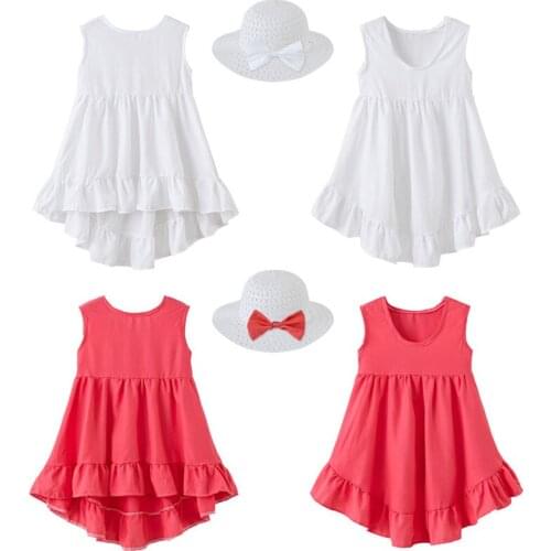 Girls 2021 Summer Dresses Sleeveless Irregular Solid Color Sundress Children Fashion Clothes Kids Ruffle Princess Dress