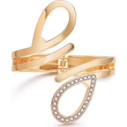 ORNAPEADIA 2021 Hot Sale Fashion Exquisite Water Drop Geometric Line Symmetry Gold-plated Bracelet for Women Bangles with Charm