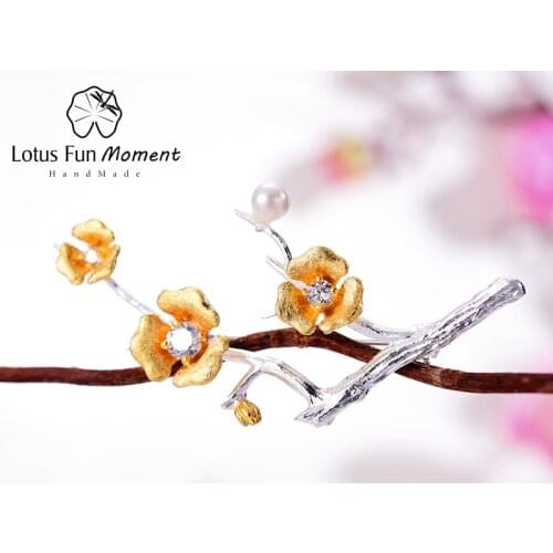 Lotus Fun Moment Real 925 Sterling Silver Designer Fashion Jewelry Delicated Plum Blossom Flower Brooches for Women Brincos