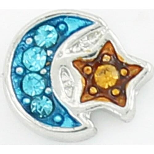 Small Blue Moon Star Floating Charm Fits Pendant Floating Locket Zinc Alloy Embellishment Enamel Cabochon
