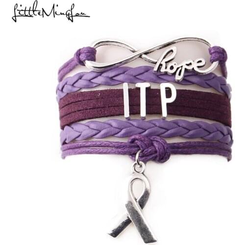 Little Minglou Infinity hope ITP bracelet ribbon charm awareness leather wrap men bracelets & bangles for women jewelry