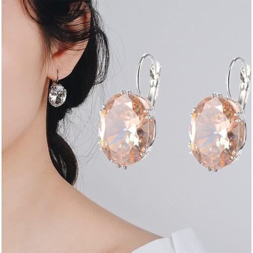 Fashion Earrings Silver Color Jewelry Oval Zircon Gem Pendant Earrings Womens Wedding Commitment Party Accessories Wholesale