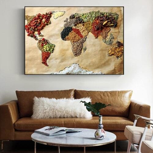 World Map Wall Posters Home Decor Grain Map Canvas Art Paintings On The Wall Modern Map Pictures For kitchen Room Cuadros Decor