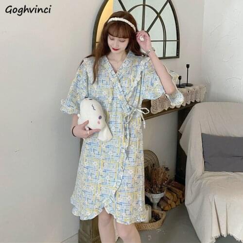 Nightgowns Women Japan Style Lace-up Half Sleeve Floral Girlish Sweet Loose Students Lady Lovely Sleepwear Bath Robe Female New