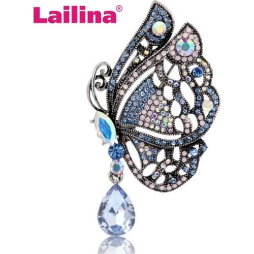 New High Quality Fashionable Rhinestone Butterfly Brooch Pin Gold Women Dress Wedding Bridal Brooch Pins