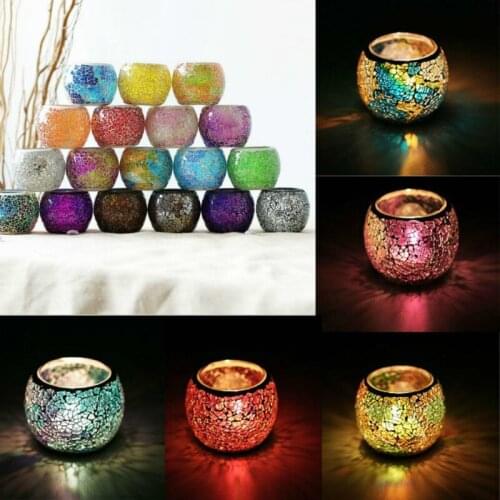 18 Colors European Glass Mosaic Candle Holder Handmade Candlestick Candlelight Dinner Ornaments Wedding Candle Cup Home Decor