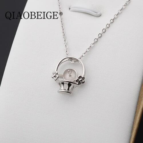QIAOBEIGE 925 sterling silver pearl mount flower Jewelry Silver Pearl Pendant Necklace Custom-made Quality Metal Accessories
