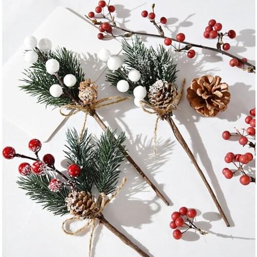 Christmas Berry Artificial Pine Cone For Christmas Decoration Fake Flower Artificial Pine Tree Branch DIY Home Party Decor