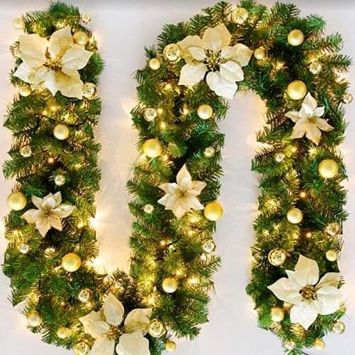 2.7M Christmas LED Rattan Wreath Garland LED Light Flower Strip Ornament Decorative Christmas Door Wreath Tree Home Decorations