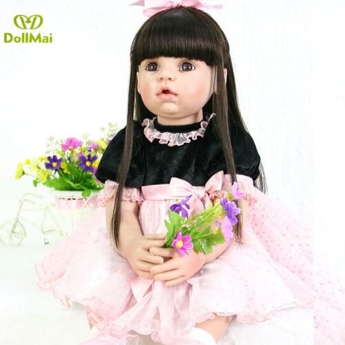 60cm Silicone Reborn Girl Baby Doll Toys Vinyl black dress Princess Toddler Babies Dolls bebe alive reborn Birthday Gift