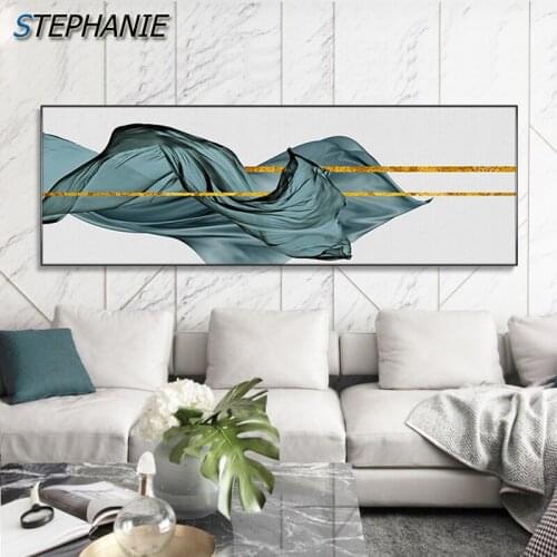 Nordic Green Ribbon Gold Line Canvas Art Big Banner for Living Room Bedroom Luxurious Wall Art Picture Modern Posters and Prints