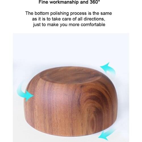 50JD Natural Acacia Wood Bowl Wood Grain Basin Fruit Plate Rice Ramen Salad Container