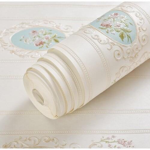 Home Improvement Wall Paper 3D Modern Fashion Non-woven Flocking Wallpaper Rolls for Bedroom Background Wall Floral Wall Sticker