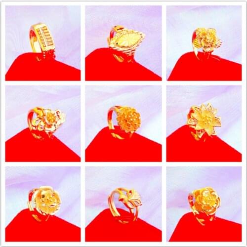 Korean 24K Gold Engagement Opening Hollow Female Ring Trendy Simple Geometric Wedding Jewelry Rings for Women Accessories